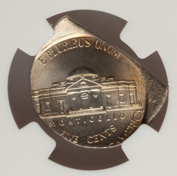 2018 nickel off-center strike error showing design offset with blank planchet crescent visible at edge